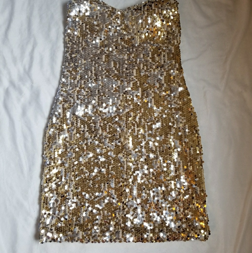 Gold sequence strapless dress